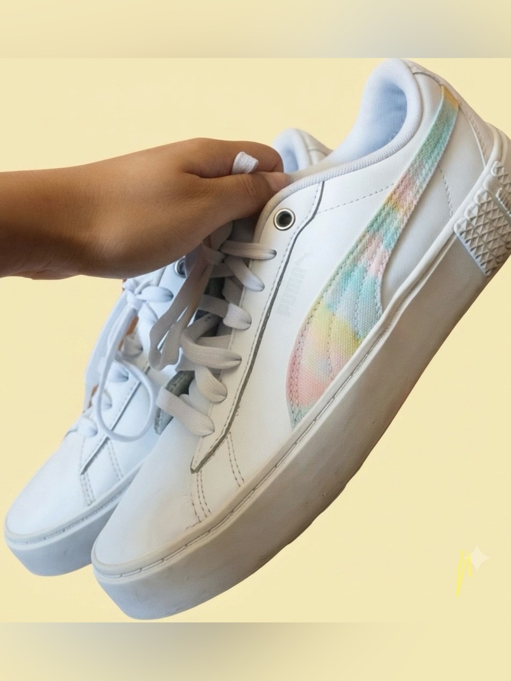 Puma Women’s White Sneakers with Pastel Tie-Dye Formstrip